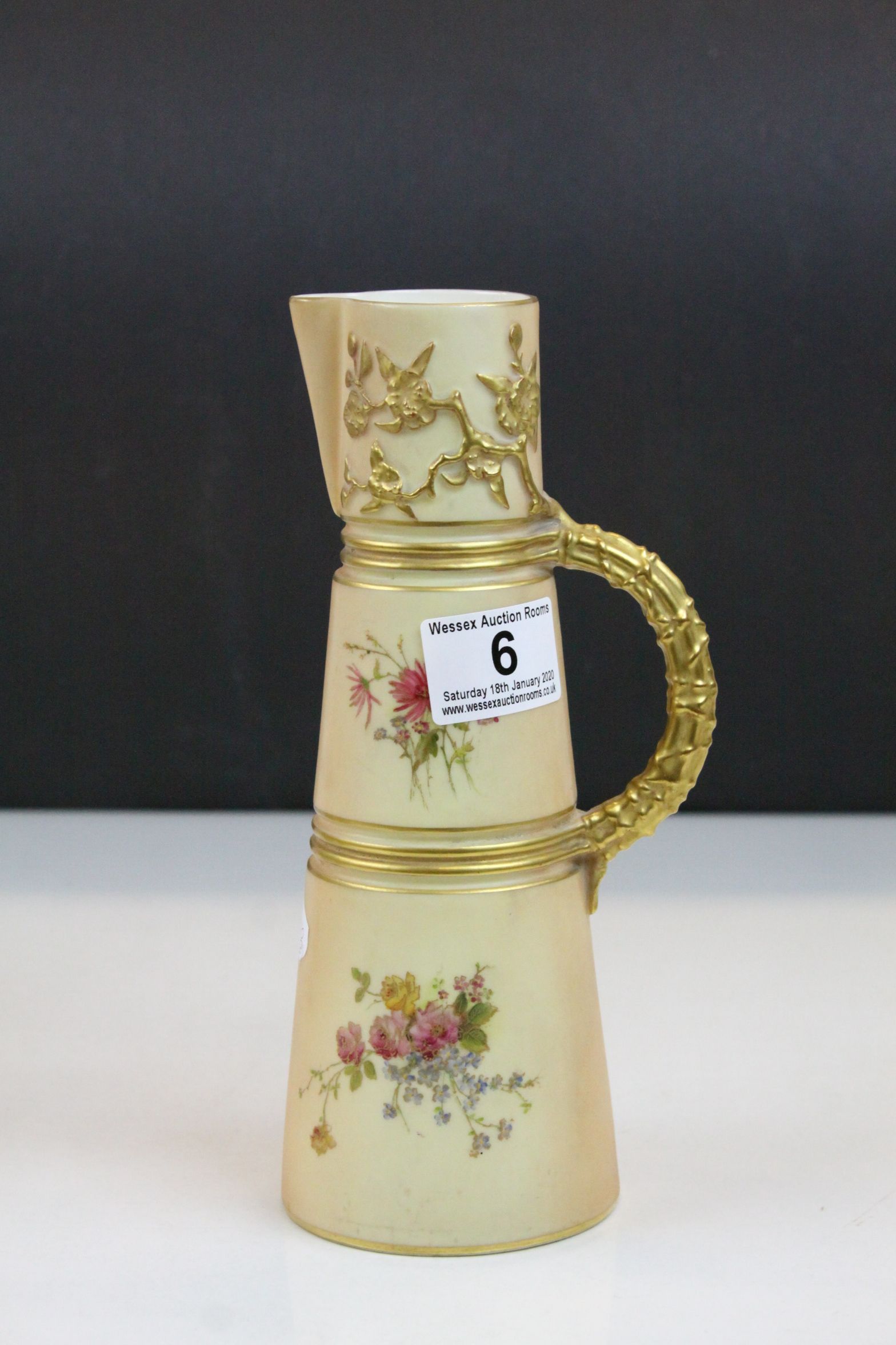 Three Royal Worcester Blush Ivory ceramic Ewers all with hand painted Floral designs & Gilt - Image 2 of 8