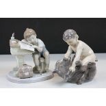 Royal Copenhagen ceramic model of a Faun wrestling a Bear, numbered 648 plus a Lladro ceramic