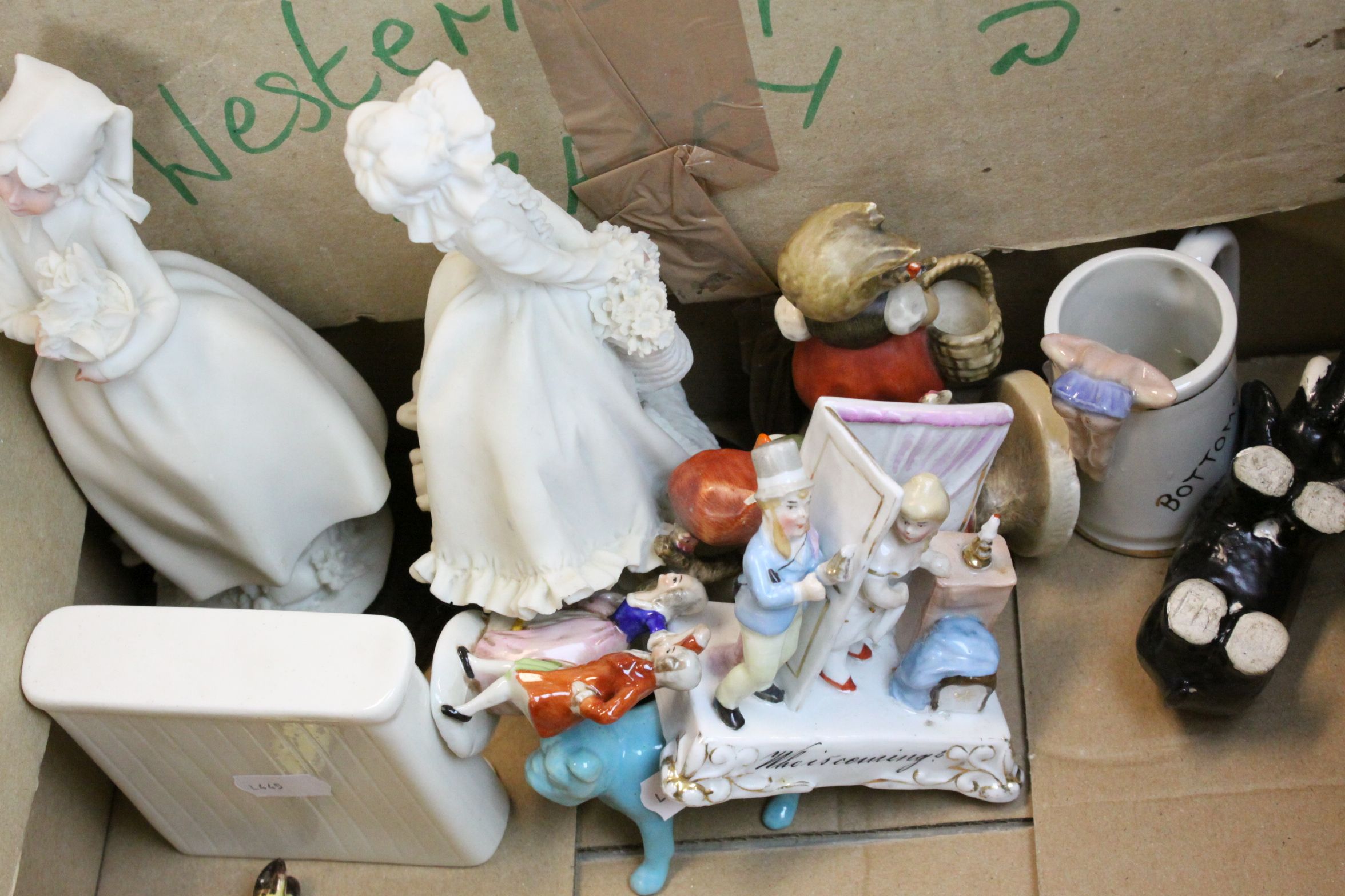 Box of mixed vintage ceramics to include; nodding type Figurines, Hummels, Novelty teapot etc - Image 6 of 6