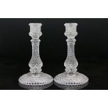 Pair of Baccarat Hobnail Glass Candlesticks, 18cms high