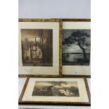 .Three 19th Century monochrome etchings, in faux pollard oak frames, signed and numbered