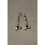 Pair of silver marcasite and mother-of-pearl Art Deco style drop earrings