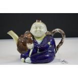 19th Century Minton Majolica Teapot, designed as an Oriental figure, approx 21.5cm long, marked "