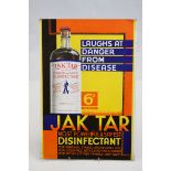Vintage Cardboard Shop Display Advertising Sign ' Jak Tar Disinfectant ', circa 1950's, 38cms x