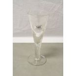 Large 19th Century Ale type glass with twist design stem and wheel engraved "Fiat", Latin for "Let