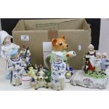 Box of mixed vintage ceramics to include; nodding type Figurines, Hummels, Novelty teapot etc