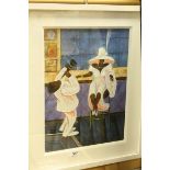 Framed oil painting depicting a 1920s Jazz Bar scene