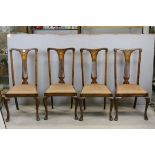 Set of Four Early 20th century Dining Chairs with Floral Inlaid and Pierced Splats, Drop in Seats