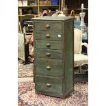 Mid 20th century Stained Pine Chest of Six Drawers with Oak Handles, 122cms high x 54cms wide