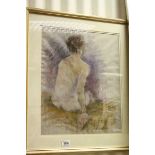 20th century pastel portrait of a seated nude female, signed