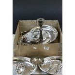 Quantity of silver plate, to include 19th century wick trimmers, lidded serving dishes, James
