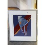 Framed 20th century lithograph abstract in vivid hues, studio framed
