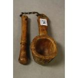 Folk Art wooden pestle and mortar with chain link