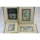 Four framed and glazed Middle Eastern gouache pictures to include hunting scenes