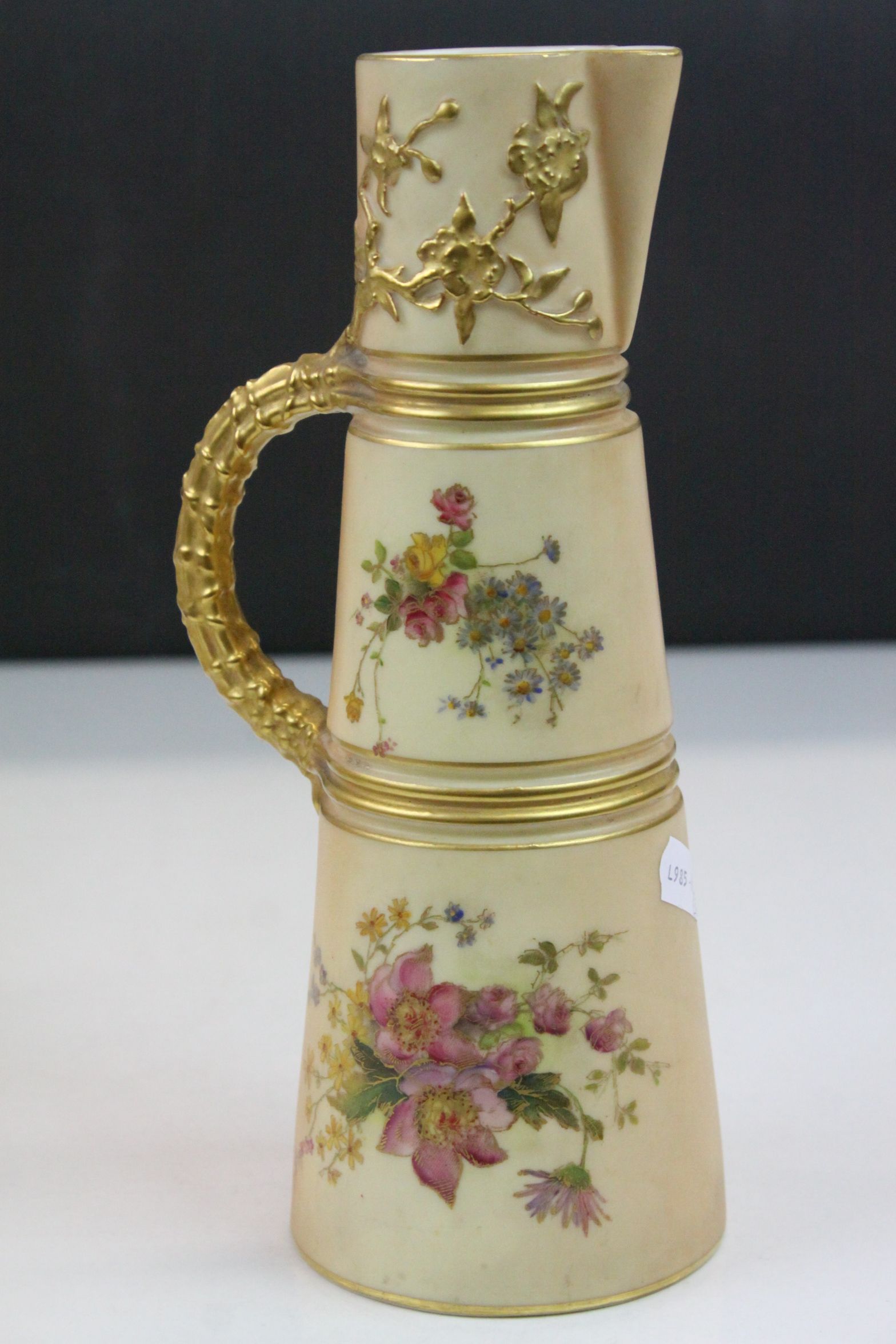 Three Royal Worcester Blush Ivory ceramic Ewers all with hand painted Floral designs & Gilt - Image 3 of 8