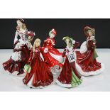 Five Royal Doulton "Pretty Ladies" figurines with Christmas theme to include; Christmas Day 2008