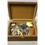 Wooden Jewellery Box with a Quantity of Costume Jewellery including Vintage Brooches