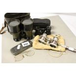 WW1 era Leather cased pair of Binoculars, cased pair of Spectacles, cased pair of Opera type