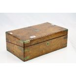 Fitted wooden Writing slope with inkwell & Brass detailing, measures approx 40.5 x 23.5 x 14.5cm