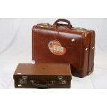 Mid 20th Century Travella leather, brass mounted briefcase, with Cunard Line baggage label, together