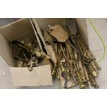 Large collection of vintage Fire Tools in two boxes plus a box of mixed Copper & Brassware