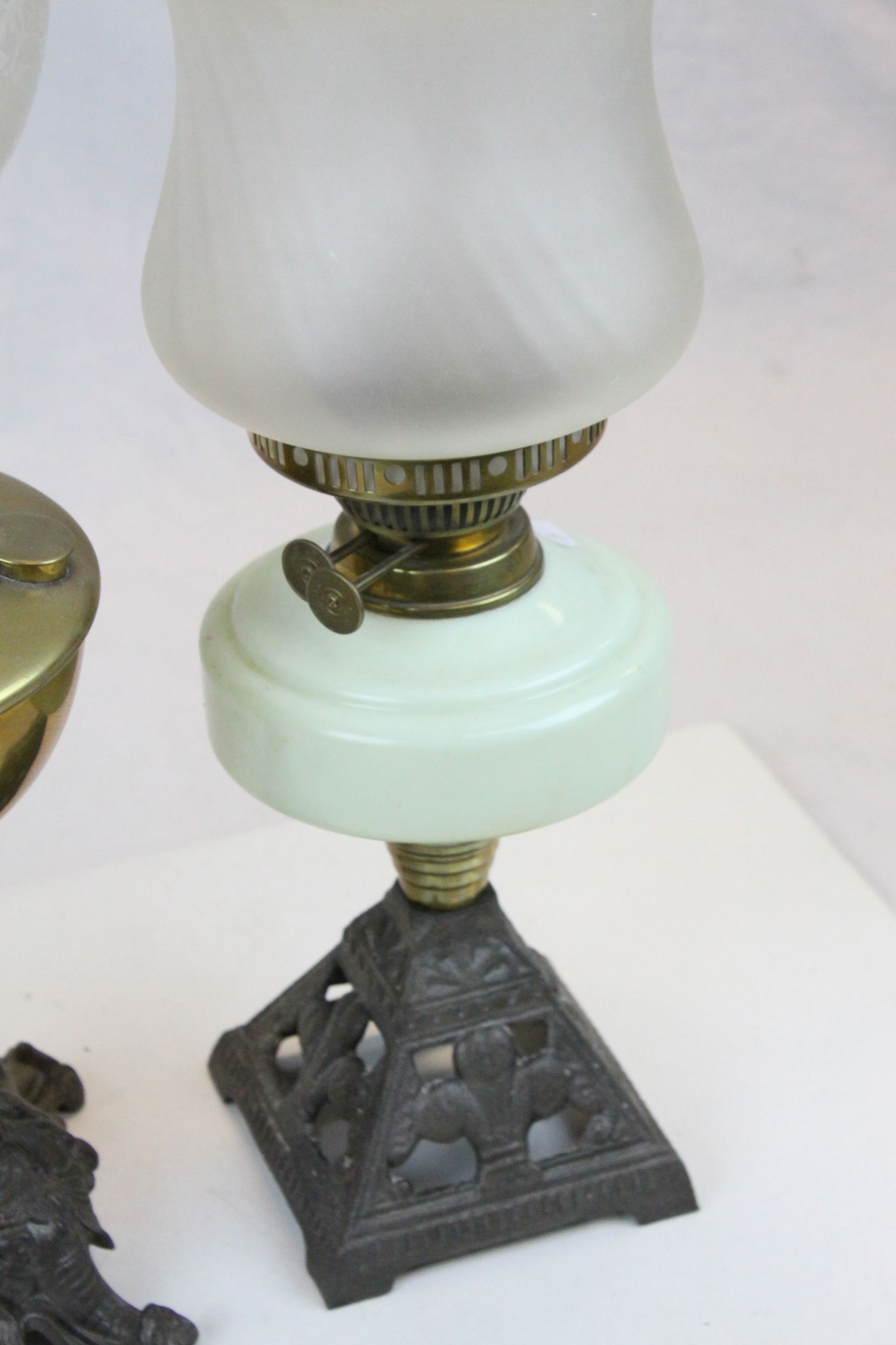 Two 19th Century Oil Lamps with glass shades & funnels - Image 3 of 7