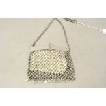 Vintage White Metal Chain Mail Purse, hinged in four places and with white leather lining