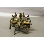 Middle Eastern Brass Spice or Incense box with five compartments & Animal/ Floral design, approx