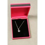 18ct white gold pear shaped sapphire and diamond pendant necklace