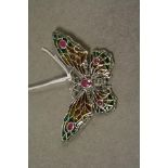 Silver and plique a jour butterfly brooch