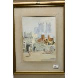 G. LE. B diamond 1930 watercolour, York Minster and Boothay Bar, York Arts Society label verso