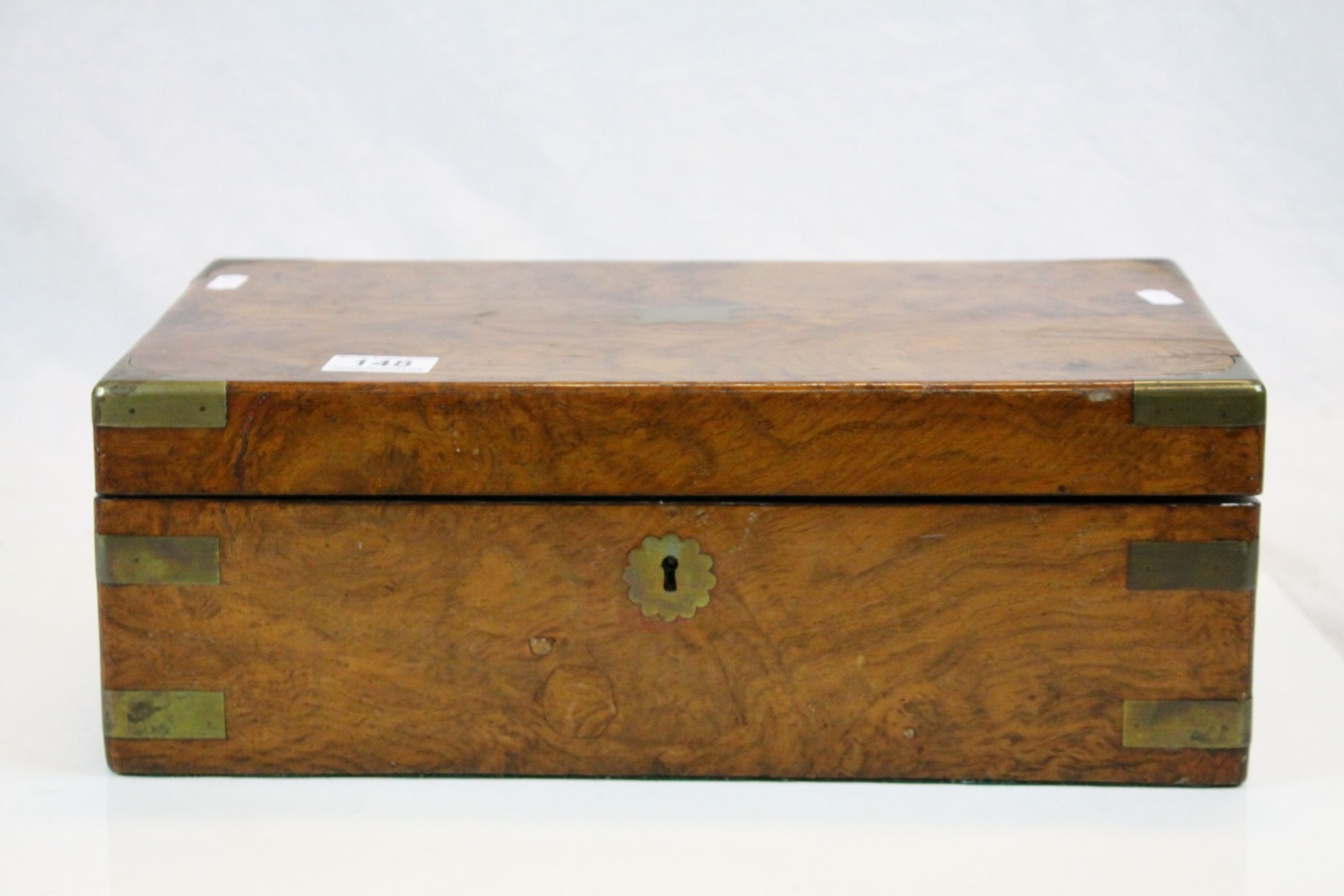 Fitted wooden Writing slope with inkwell & Brass detailing, measures approx 40.5 x 23.5 x 14.5cm - Image 6 of 6