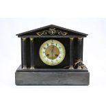19th Century Slate Mantle Clock with pendulum & a Classical Roman building design, measures approx