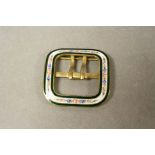 Early 20th century Gilt Metal Enamel Belt Buckle decorated with Floral Garlands, 6.6cms x 6.5cms