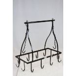 Vintage iron kitchen pan hanging rack