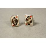 Pair of silver and enamel cufflinks with playing card motif