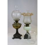 Two 19th Century Oil Lamps with glass shades & funnels