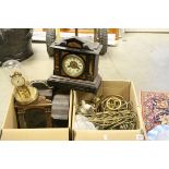 Quantity of oil lamps, some converted to electric, bracket clocks, anniversary clocks etc
