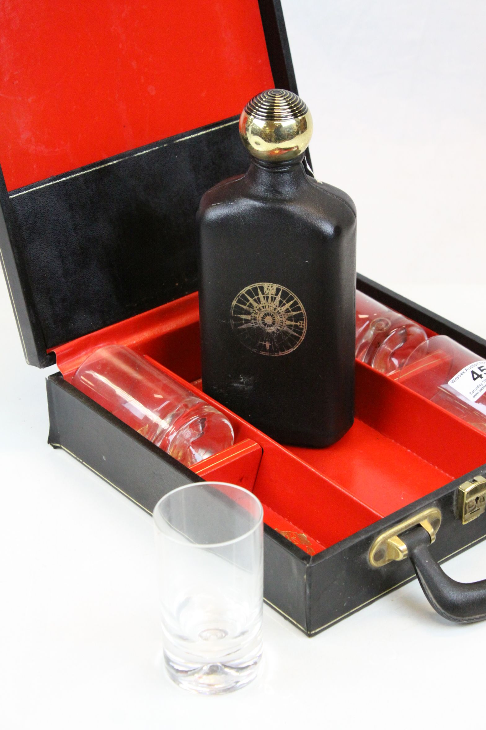Retro Black Case fitted with a set of Four Dartington Glass Whiskey Tumblers and a Whiskey - Image 2 of 5