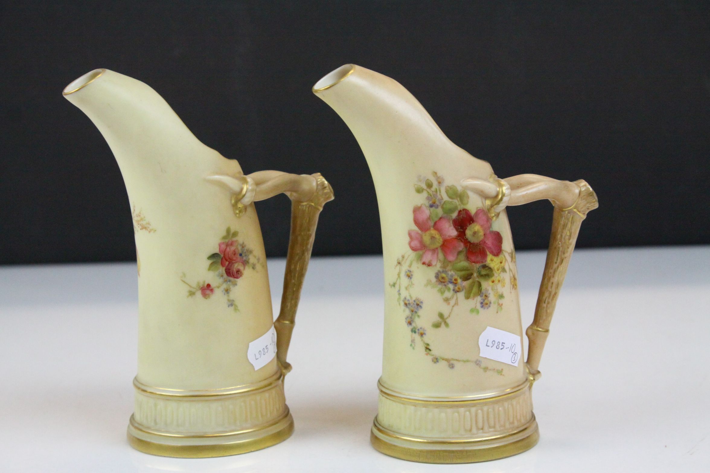 Three Royal Worcester Blush Ivory ceramic Ewers all with hand painted Floral designs & Gilt - Image 6 of 8
