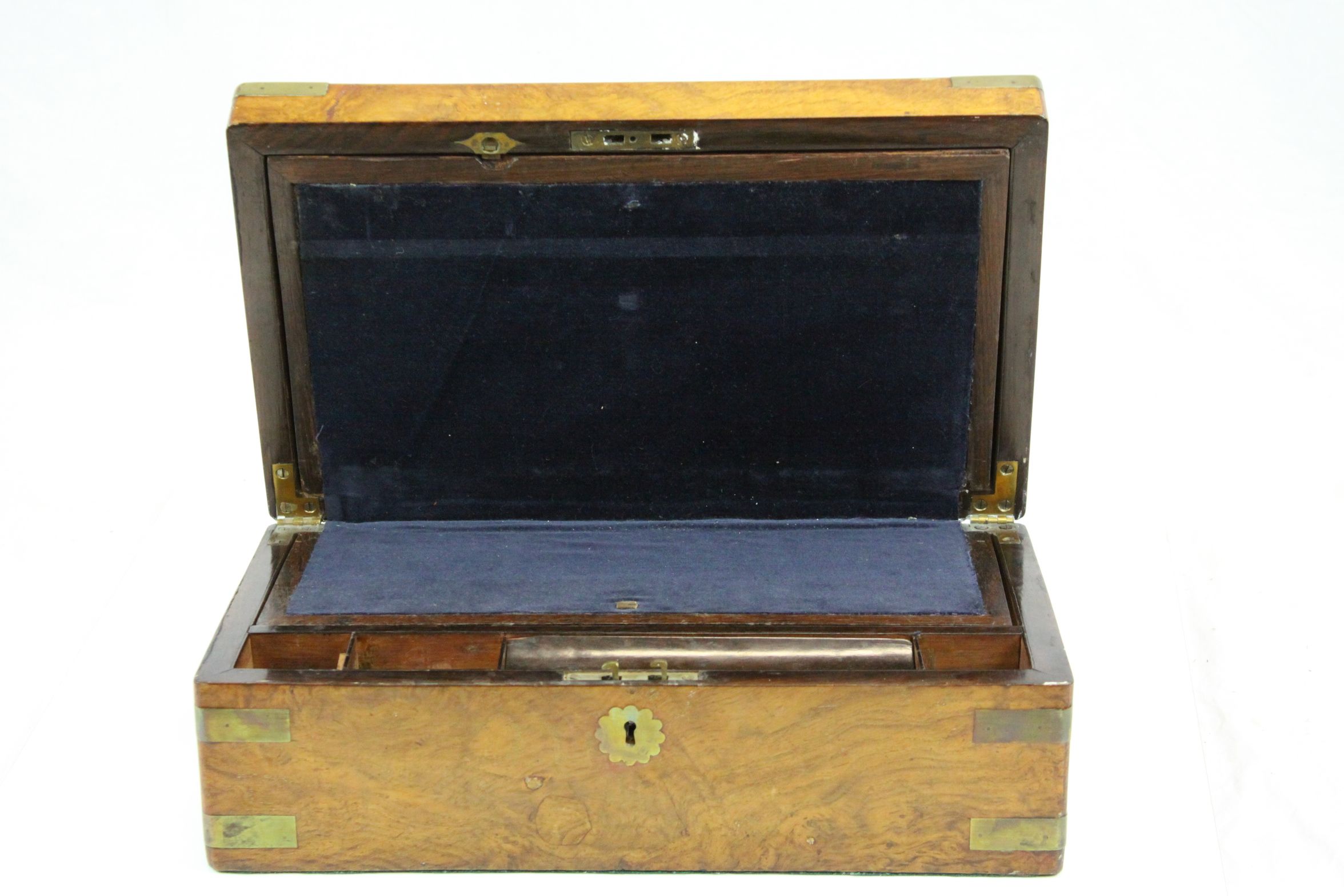 Fitted wooden Writing slope with inkwell & Brass detailing, measures approx 40.5 x 23.5 x 14.5cm - Image 2 of 6