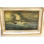 Gilt framed Oil on canvas depicting a Seascape with Fishermen at work, signed bottom right & dated