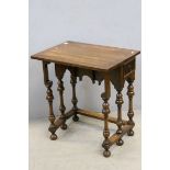 Reproduction Queen Anne Style Walnut Single Drop Flap Side Table, Feather Banded, raised on six