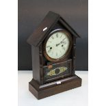 19th century Wooden Steeple Cased Mantle Clock, with label to interior ' Patented Aug 30th 1870