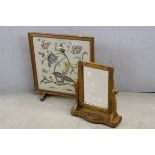 Small Pine Swing Mirror together with a Firescreen with Needlework Panel