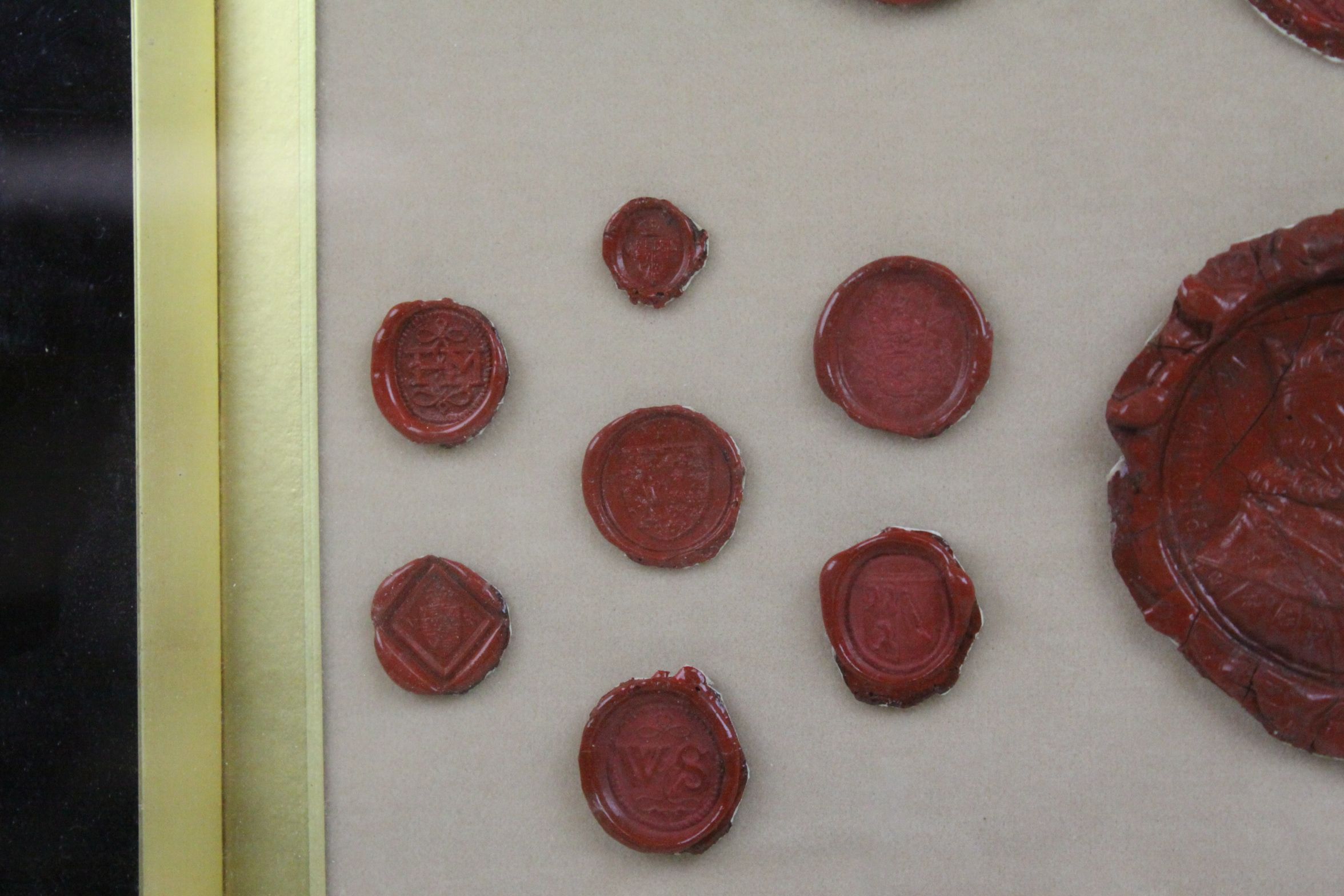 Framed and glazed set of 19th century wax seals - Image 3 of 6