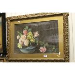 Late 19th Century watercolour, still life of roses in a vase, indistinctly signed, dated 1898, in an