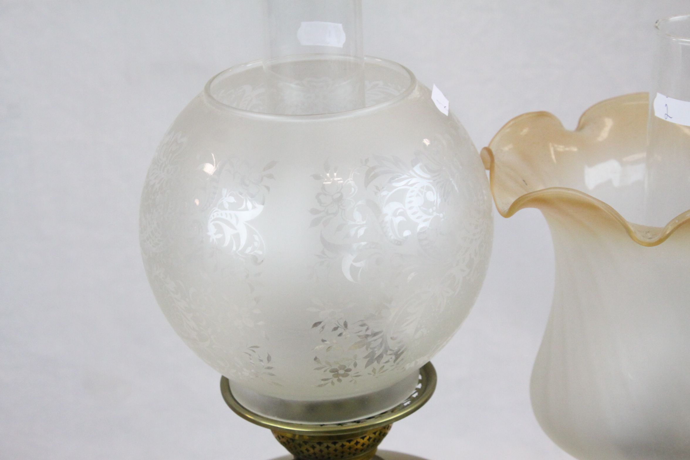 Two 19th Century Oil Lamps with glass shades & funnels - Image 4 of 7