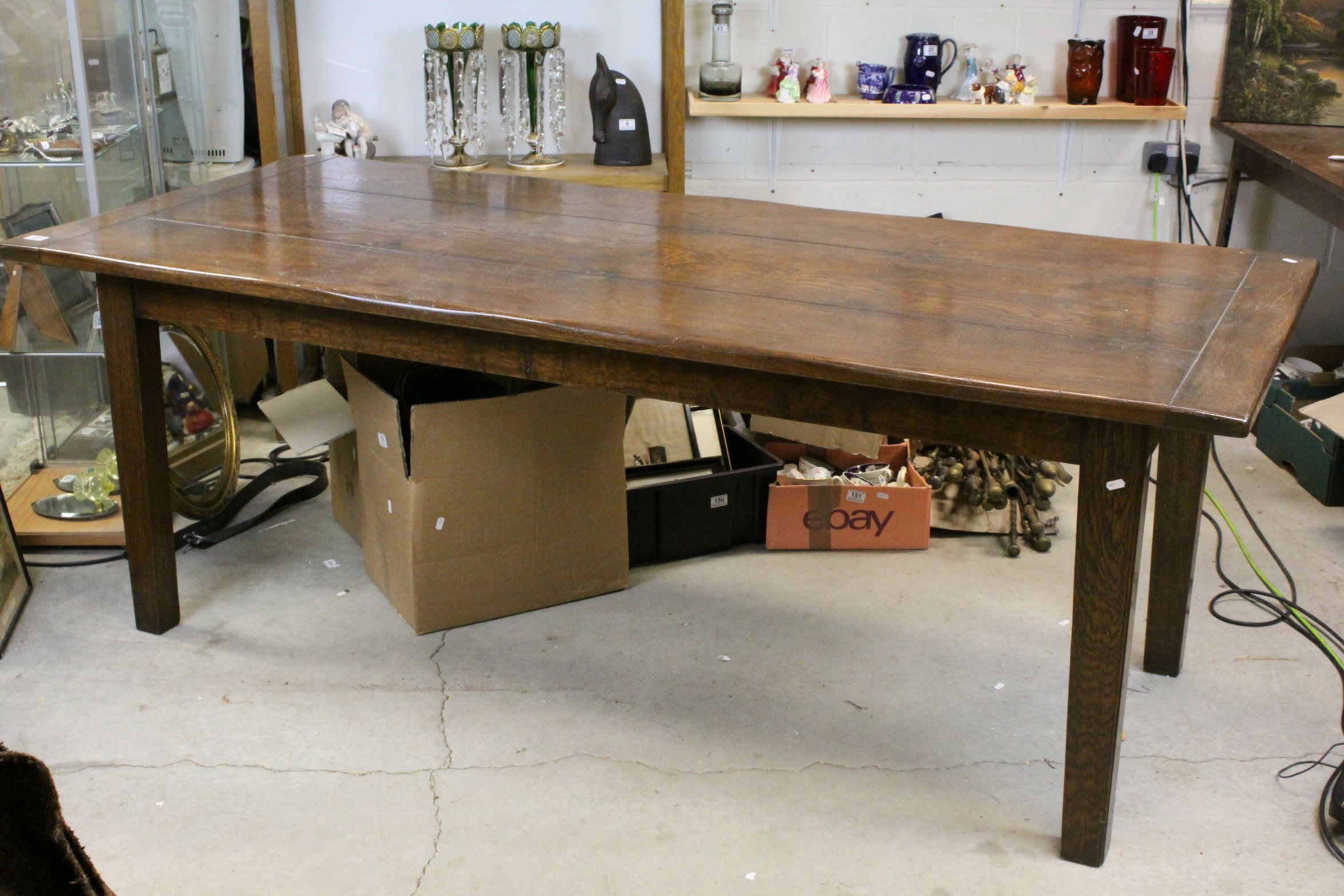 Oak Plank Top Dining Table raised on Square Legs, 213cms x 91cms x 77cms high