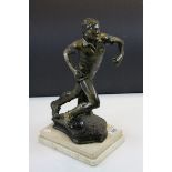 Bronzed spelter figure of a footballer